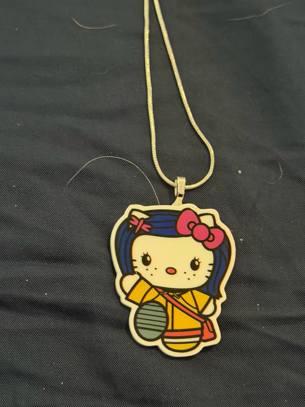 Cartoon Character Pendant Necklace - Pink Bow, Yellow Outfit